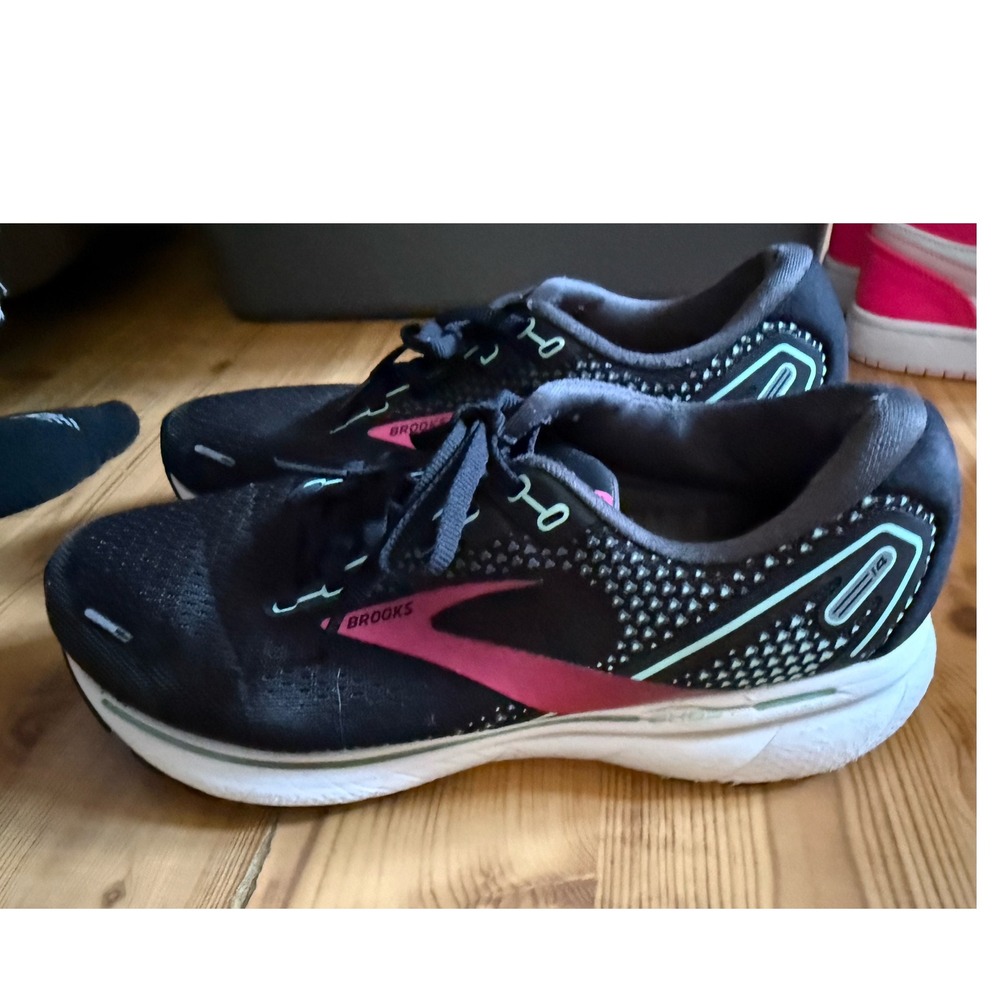 Brooks Ghost 14 Womens Running Shoes Black Pink Mint Wide D 1203561D013 Size 9